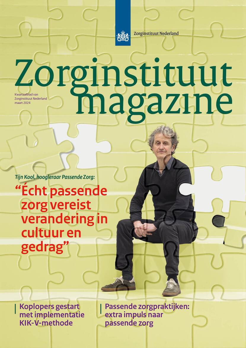 Op de afbeelding staat het voorblad van de maart 2024 editie van het Zorginstituut Magazine.